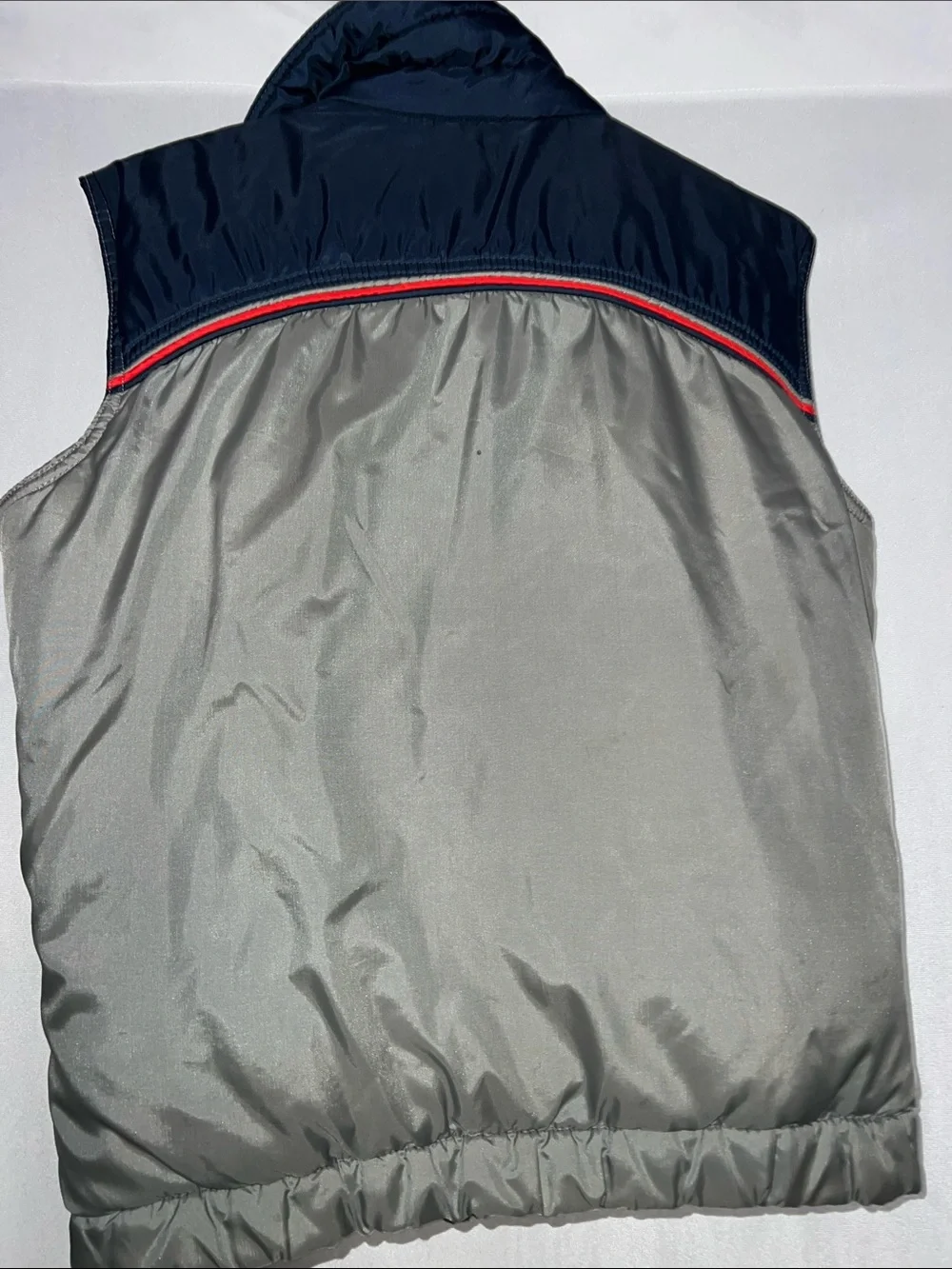 Vintage Mens Medium Down Filled Navy & Gray Quilted Puffer Vest-Flawed!